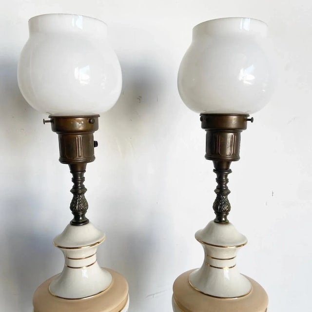 1950s Mid Century Porcelain and Brass Table Lamps For Sale - Image 5 of 11