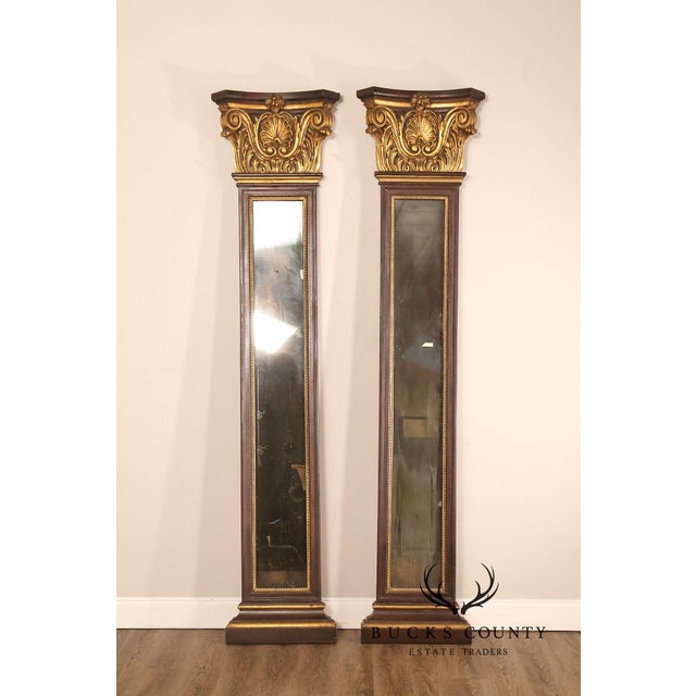 Pair Of Decorative Mirrored Wall Columns With Gilt Carved Capitals By Francisco Hurtado For Sale - Image 15 of 18