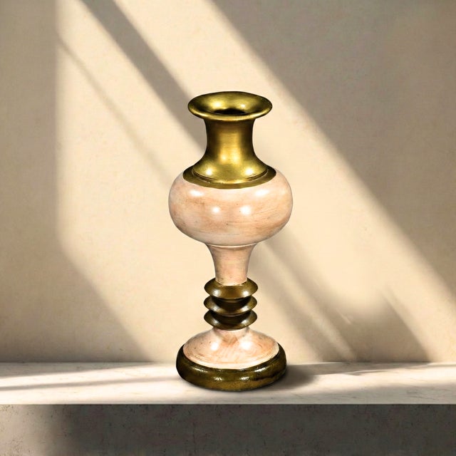 Mid-Century Modern Early 21st Century Transitional White & Gold Wooden Vase For Sale - Image 3 of 5