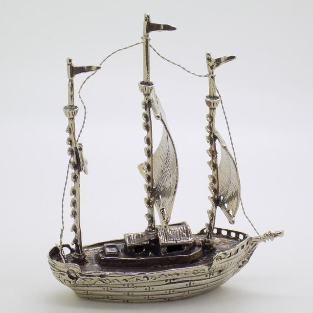 Large Vintage Italian Silver Galleon Sailing Ship Figurine, 1980s For Sale - Image 4 of 16