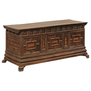 18th Century Spanish Large Carved Wood Coffer Trunk