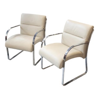 Pair Charles Gibilterra for Brueton Stainless Steel & Leather Dining Room Chairs, 1970s For Sale