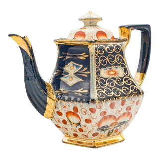 1900s Victorian Antique Imari Pattern Teapot, English, Ceramic, Decorative Tea Kettle For Sale