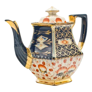 1900s Victorian Antique Imari Pattern Teapot, English, Ceramic, Decorative Tea Kettle