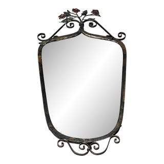 Antique Wrought Iron Floral Spanish Mission Italian Marble Flower Garland Mirror For Sale