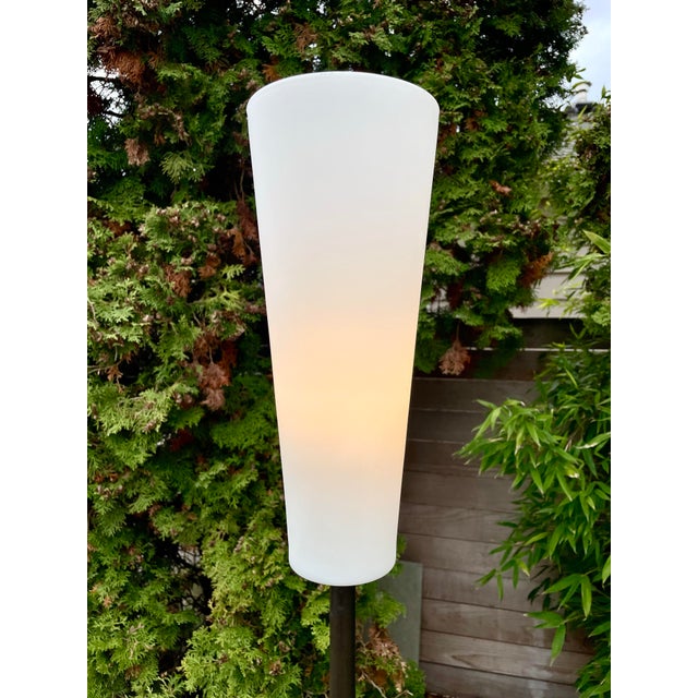 1980s Italian Postmodern Floor Lamp With Opaline Glass Shade — Minimalist Modern Torchère For Sale - Image 4 of 10