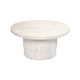 Studded Coffee Table, White Washed Wood For Sale