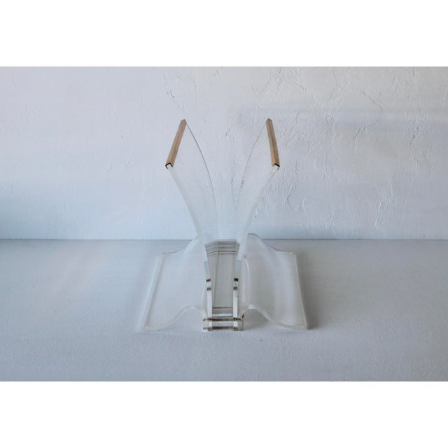 Vintage Thick Lucite Gold Trim Detail Magazine Rack For Sale - Image 9 of 10