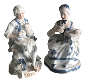 Vintage Colonial Figurines Marked Kpm and Numbered - a Pair