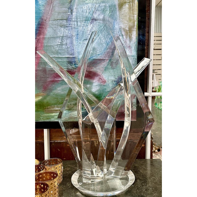 A large-scale clear Lucite abstract sculpture by American artist Hivo Van Teal, created in Miami, Florida in the 1970s....
