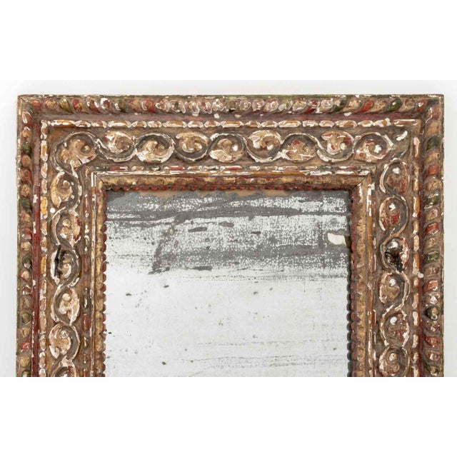 Baroque Painted and Carved Giltwood Framed Mirror, 18th century, with scrollwork design. Mirror plate: 15.5" H x 15.5" W;...