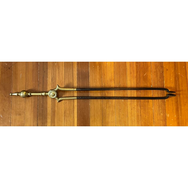 Antique Early 19th Century American Federal Brass & Iron Fireplace Tongs 1800 - 1820 For Sale - Image 11 of 12