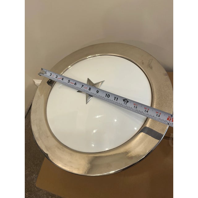 Remains Lighting Orson Pendant Semi Flush Mount, Stainless, Milk Glass, Rare For Sale - Image 14 of 14