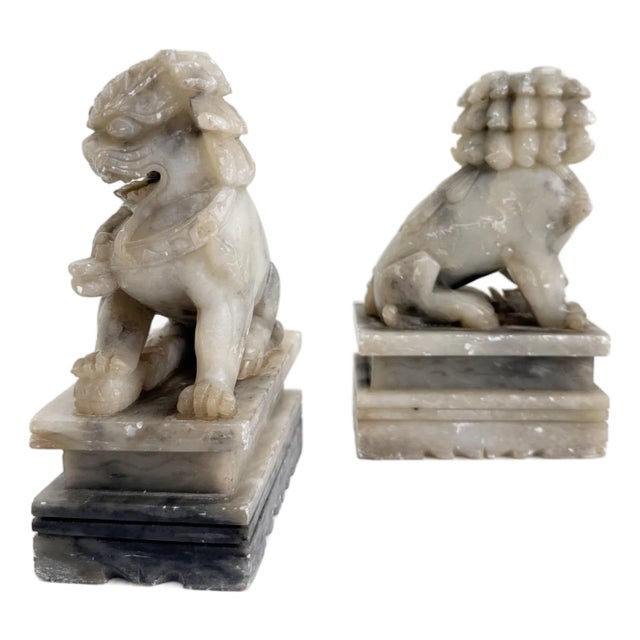 Vintage Carved Soapstone Chinese Foo Dogs- a Pair For Sale