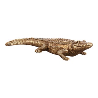 Antiqued Gold Crocodile Sculpture For Sale