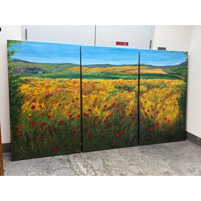 Contemporary Jennifer Vranes “Heart of Chianti” Three Panel Landscape Original Painting For Sale - Image 3 of 12