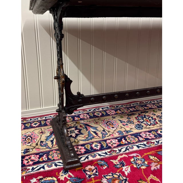 Antique English Bakers Table Sofa Entry Hall Kitchen Island With Cast Iron Base For Sale - Image 17 of 18