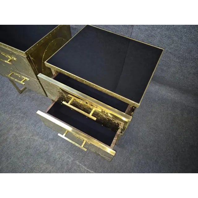 Modern Style Brass and Glass Bedside Tables - a Pair For Sale - Image 4 of 7