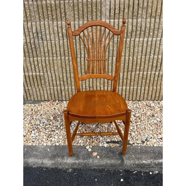 Tom Seely Solid Oak Country French Wheat / Sheaf Back Dining Side Chairs- Set of 4 For Sale - Image 9 of 12