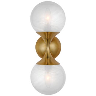 AERIN for Visual Comfort Signature Cristol Small Double Sconce in Hand-Rubbed Antique Brass with White Glass For Sale