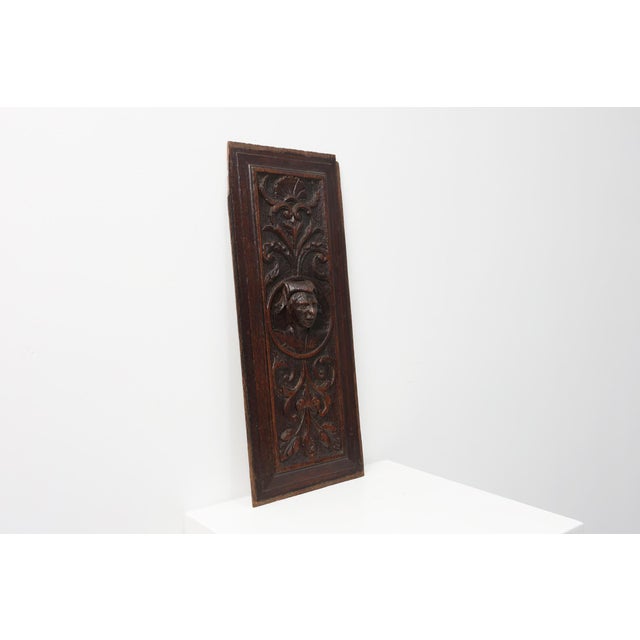 16th Century Flemish Renaissance Carved Oak Panel with Female Portrait Medallion For Sale - Image 6 of 11