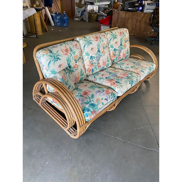 Yellow 1950s Restored Double Tear Drop Stacked Rattan Lounge Chair Sofa Livingroom Set- 6 Pieces For Sale - Image 8 of 12