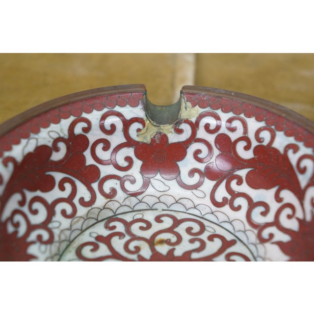 Mid 20th Century Chinese Cloisonne Red & White Crysthanamum Cigarette Cigar Ashtray Dish 5" For Sale - Image 12 of 14