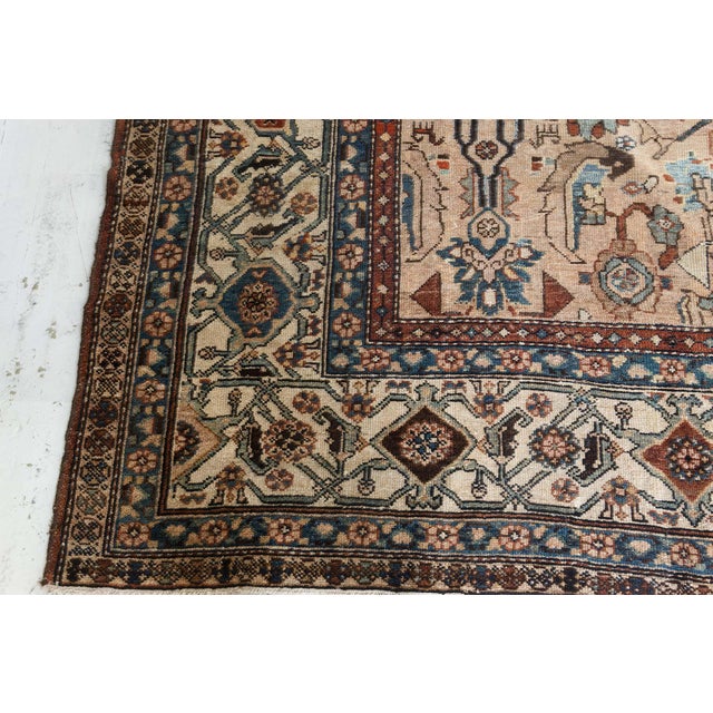 Textile Early 20th Century Persian Bakhtiari Handmade Wool Rug in Blue, Red, Camel For Sale - Image 7 of 8