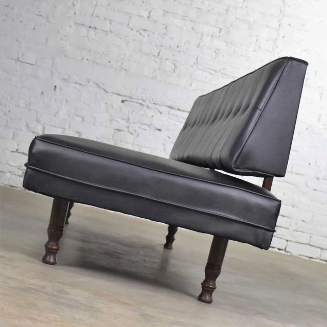 Mid 20th Century Vintage Mid Century Modern Black Vinyl Faux Leather Convertible Sofa by Universal of High Point For Sale - Image 5 of 13