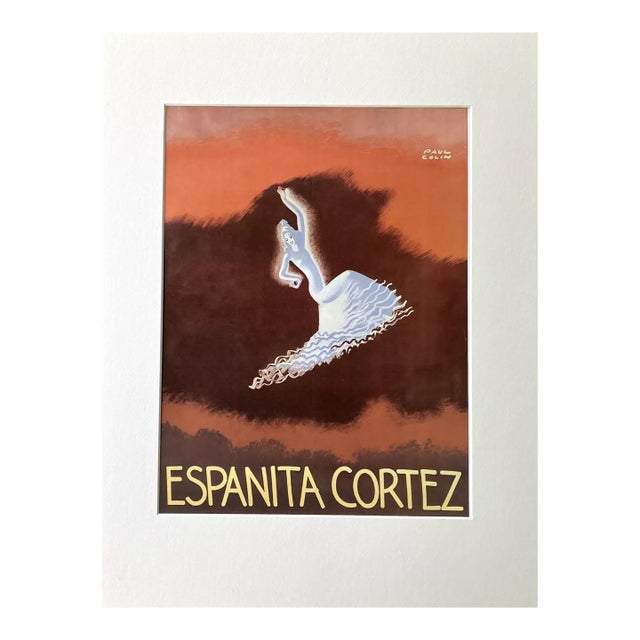 Vintage Paul Colin Print of "Espanita Cortez" Poster 14x18 Mat For Sale