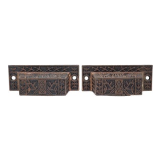 Pair of Antique Eastlake 3.5 In. Cast Iron Bin Pulls For Sale