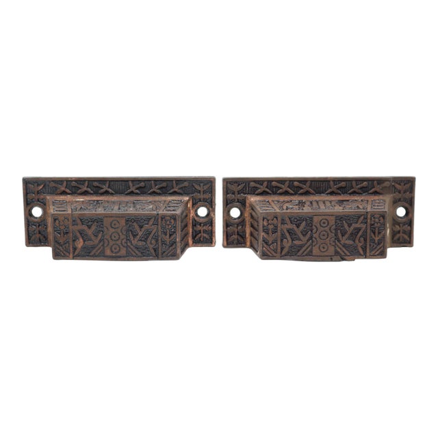 Pair of Antique Eastlake 3.5 In. Cast Iron Bin Pulls For Sale