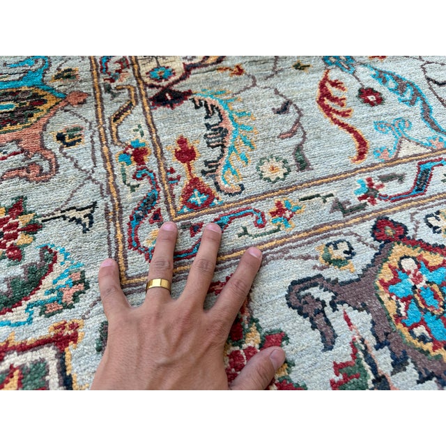 2000 - 2009 Sage Green Sultanabad Hand-Knotted Wool Rug - 6x8 For Sale - Image 5 of 13