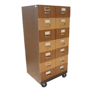Vintage Rolling Card File Storage Cabinet