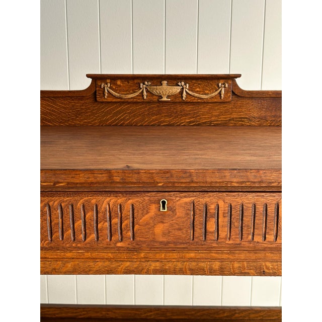 Antique Quarter Sawn Oak Console Table With Carved Gallery Back For Sale In Greensboro - Image 6 of 17