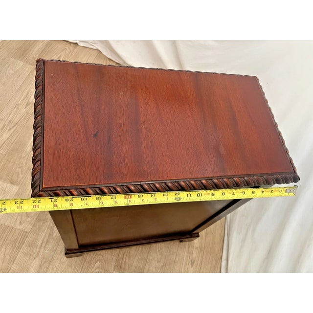 Brown Vintage Mahogany Nightstand Cabinet Chest Four Drawers Rope Twist Carved Top For Sale - Image 8 of 10