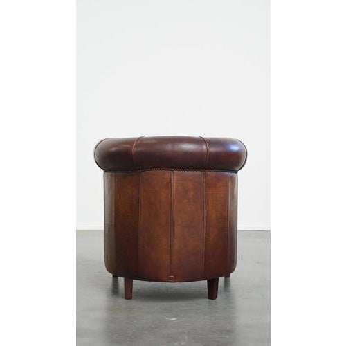 Dark Cognac Sheepskin Club Armchair For Sale - Image 4 of 15