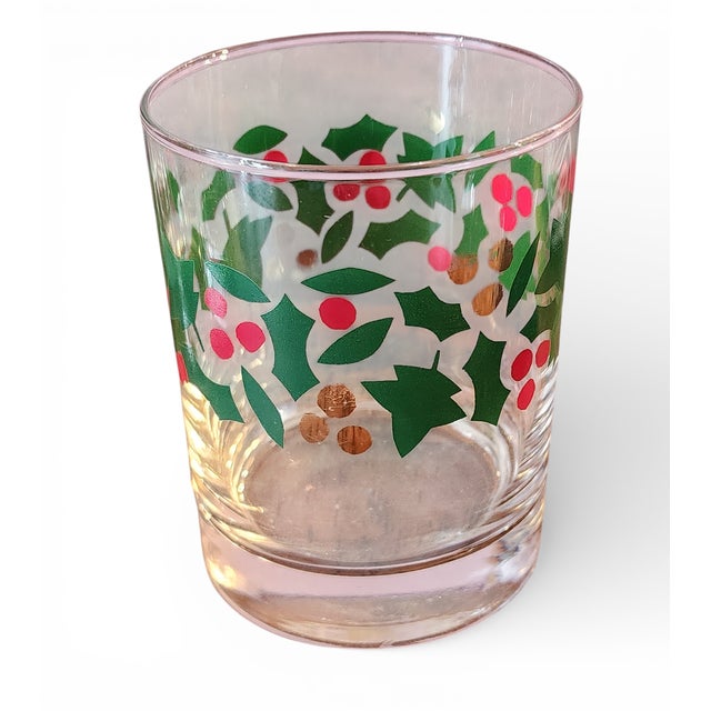 Set 6 Christmas Themed Holly Berry Holiday Glass Old Fashioned Rocks Glasses ~ Crate & Barrel. Excellent condition....