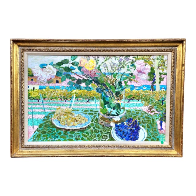 Beautiful "The Roses of the Wine Harvest" French Oil Painting, Framed. For Sale