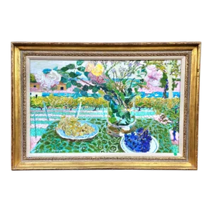 Beautiful "The Roses of the Wine Harvest" French Oil Painting, Framed.