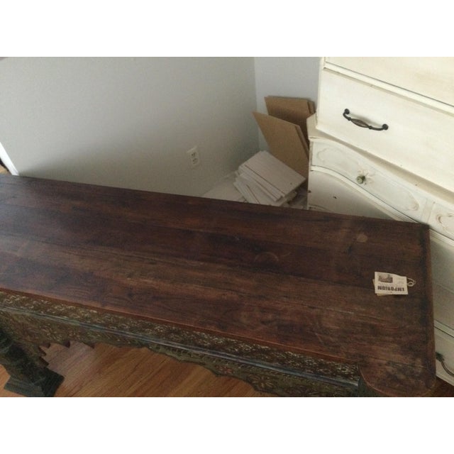 Boho Chic Wood Console Table With Hand Carved Designs For Sale - Image 3 of 13