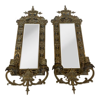 Antique Mirrored Brass Candle Sconces - a Pair For Sale