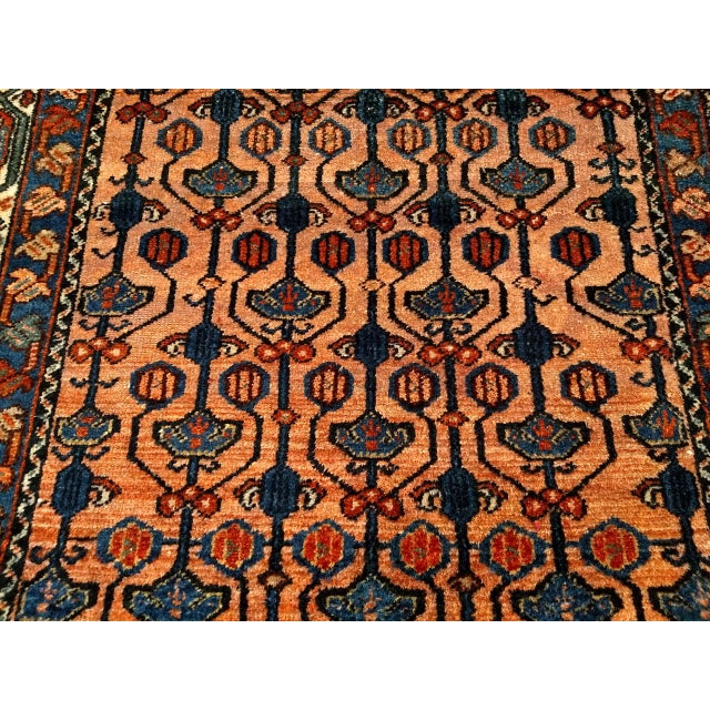 Antique Persian Malayer Area Rug, Hand-Knotted Wool, Geometric Pattern, 4x5, Red & Navy For Sale - Image 16 of 16