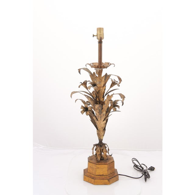 Metal Frederick Cooper Floral Italian Tole Table Lamp. 1960s Italy For Sale - Image 7 of 8