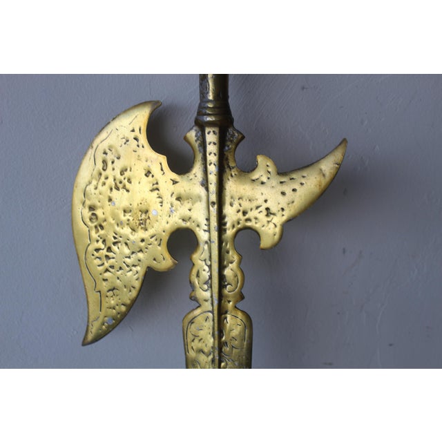Vintage Ornate Brass Finish Decorative Gothic Halberd Spear Axe Hook Wall Mount For Sale - Image 11 of 11
