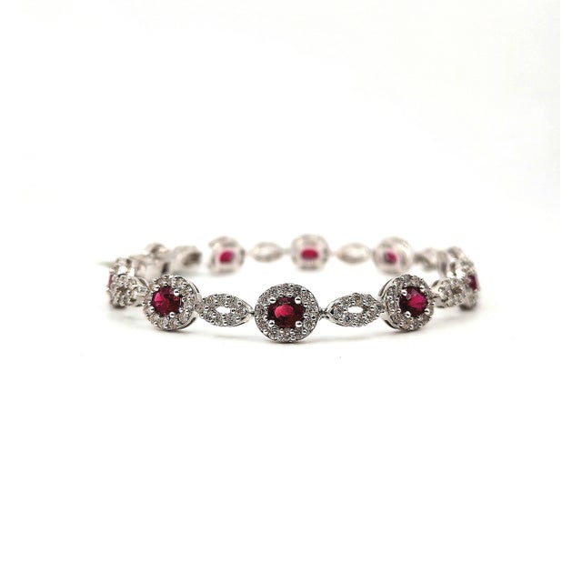 8.04 Ct Natural Ruby & Diamond Tennis Bracelet For Sale - Image 10 of 10