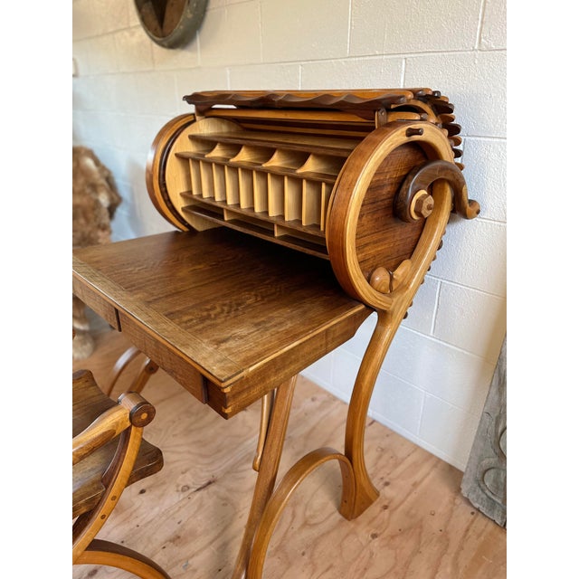 1980s Handcrafted Bentwood Roll Top Desk With Chair For Sale - Image 4 of 12