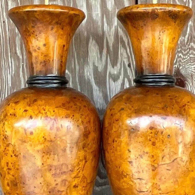 Vintage Late 20th Century Boho Burl Wood Urn Lamps - a Pair For Sale - Image 13 of 15