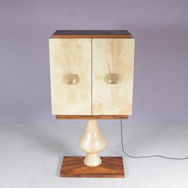 Cream Italian Goatskin Bar Cabinet on Pedestal Base from Aldo Tura, 1960s For Sale - Image 8 of 18
