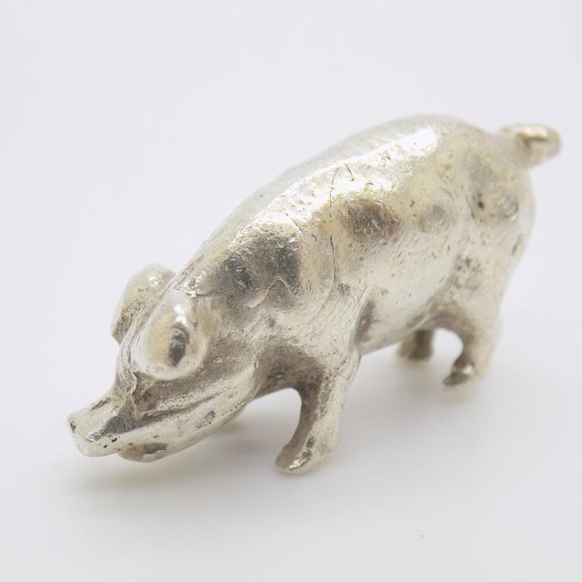 Metal Vintage Italian Silver Pig Piggy Figurine, 1970s For Sale - Image 7 of 12